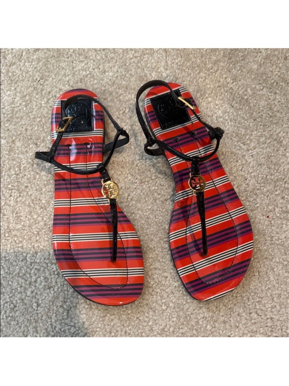 Firm price Tory Burch Women's Strappy T-strap Sandals in Red Plaid